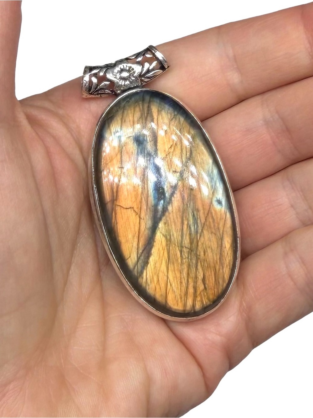 Labradorite Necklace Pendant 925 Sterling Silver Overlay Oval Stone Crystal